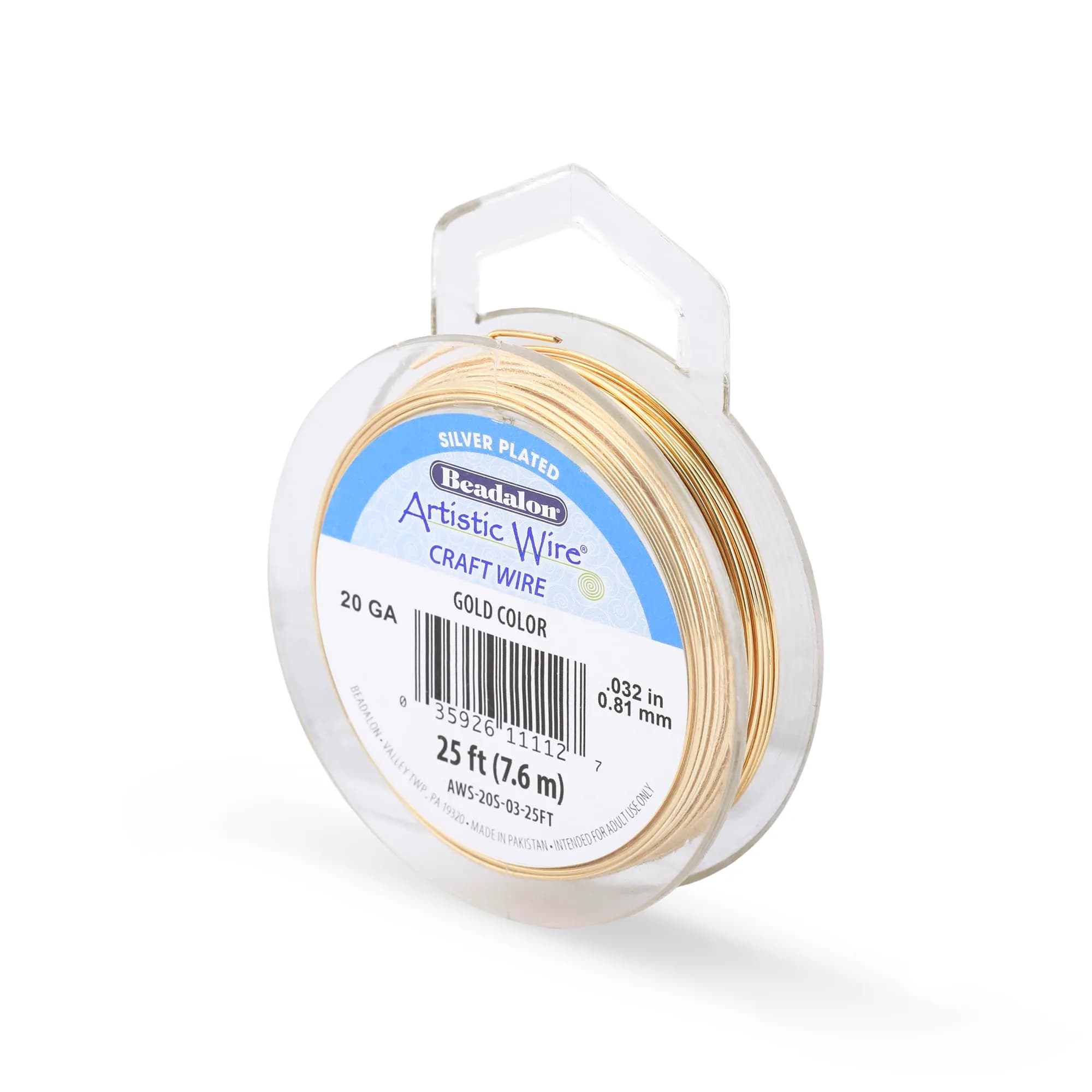 Artistic Wire Silver Plated Copper Craft Wire 20 Gauge Gold Color 25 ft (7.62 m) | Dead Soft, Tarnish Resistant - main product image