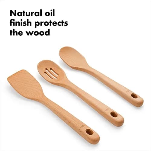 OXO Good Grips Wooden Utensil Set for Cooking, 3-Piece | Solid Beechwood Spoon, Slotted Spoon, Turner thumbnail 6