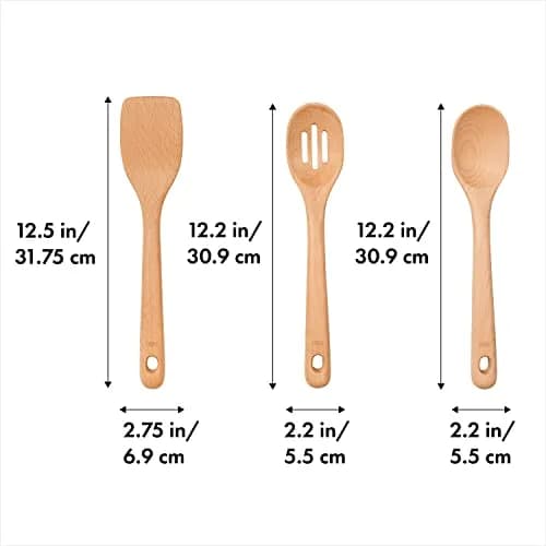 OXO Good Grips Wooden Utensil Set for Cooking, 3-Piece | Solid Beechwood Spoon, Slotted Spoon, Turner thumbnail 2
