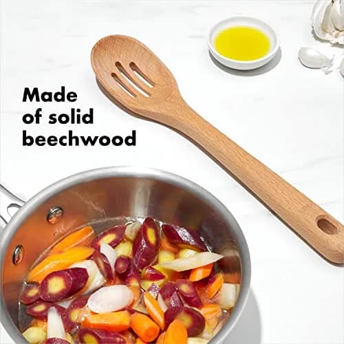 OXO Good Grips Wooden Utensil Set for Cooking, 3-Piece | Solid Beechwood Spoon, Slotted Spoon, Turner thumbnail 3
