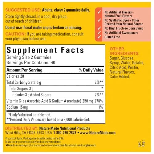 Nature Made Vitamin C Gummies 250mg 80 Count | Immune Support with Antioxidant Benefits thumbnail 7