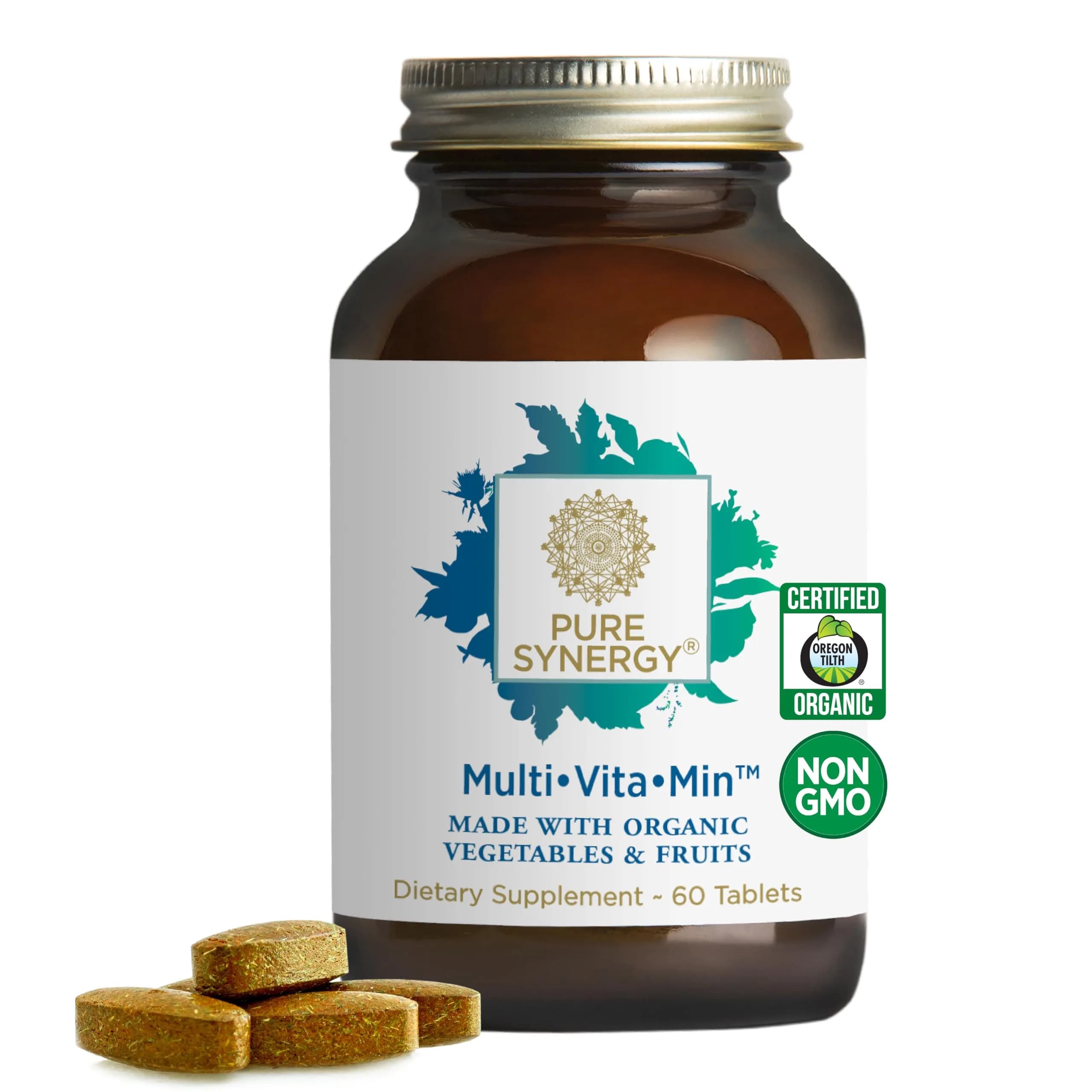 PURE SYNERGY Multi·Vita·Min for Men & Women 60 Tablets | Whole-Food Organic Multivitamin — No Color