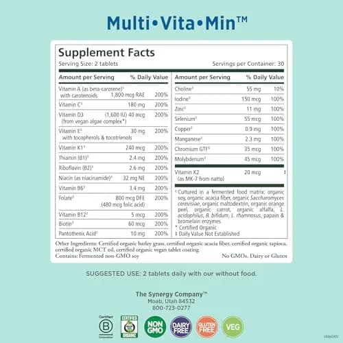 PURE SYNERGY Multi·Vita·Min for Men & Women 60 Tablets | Whole-Food Organic Multivitamin thumbnail 2