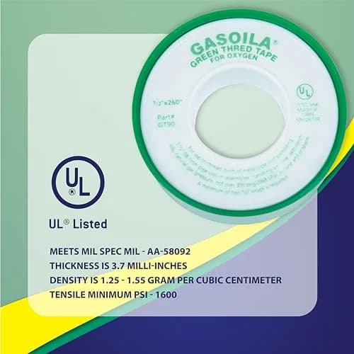 Gasoila Green PTFE Thread Seal Tape | Leak-Proof, High-Density, Non-Toxic (1/2 Inch x 260 Inch) thumbnail 5
