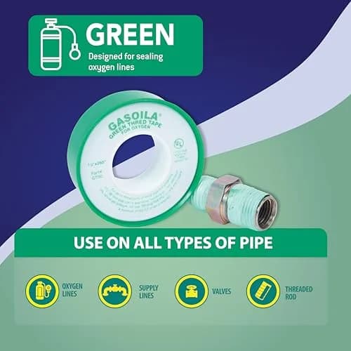 Gasoila Green PTFE Thread Seal Tape | Leak-Proof, High-Density, Non-Toxic (1/2 Inch x 260 Inch) thumbnail 3