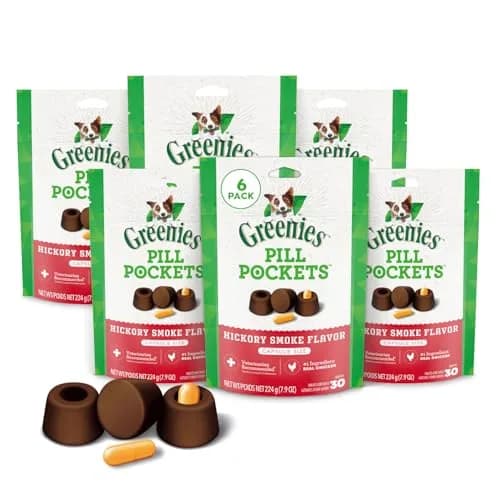 Greenies Pill Pockets Large Size Dog Treats Hickory Smoke 180 Count (30 Count x 6 Packs) | Vet-Recommended Medication Masking Treats thumbnail 1