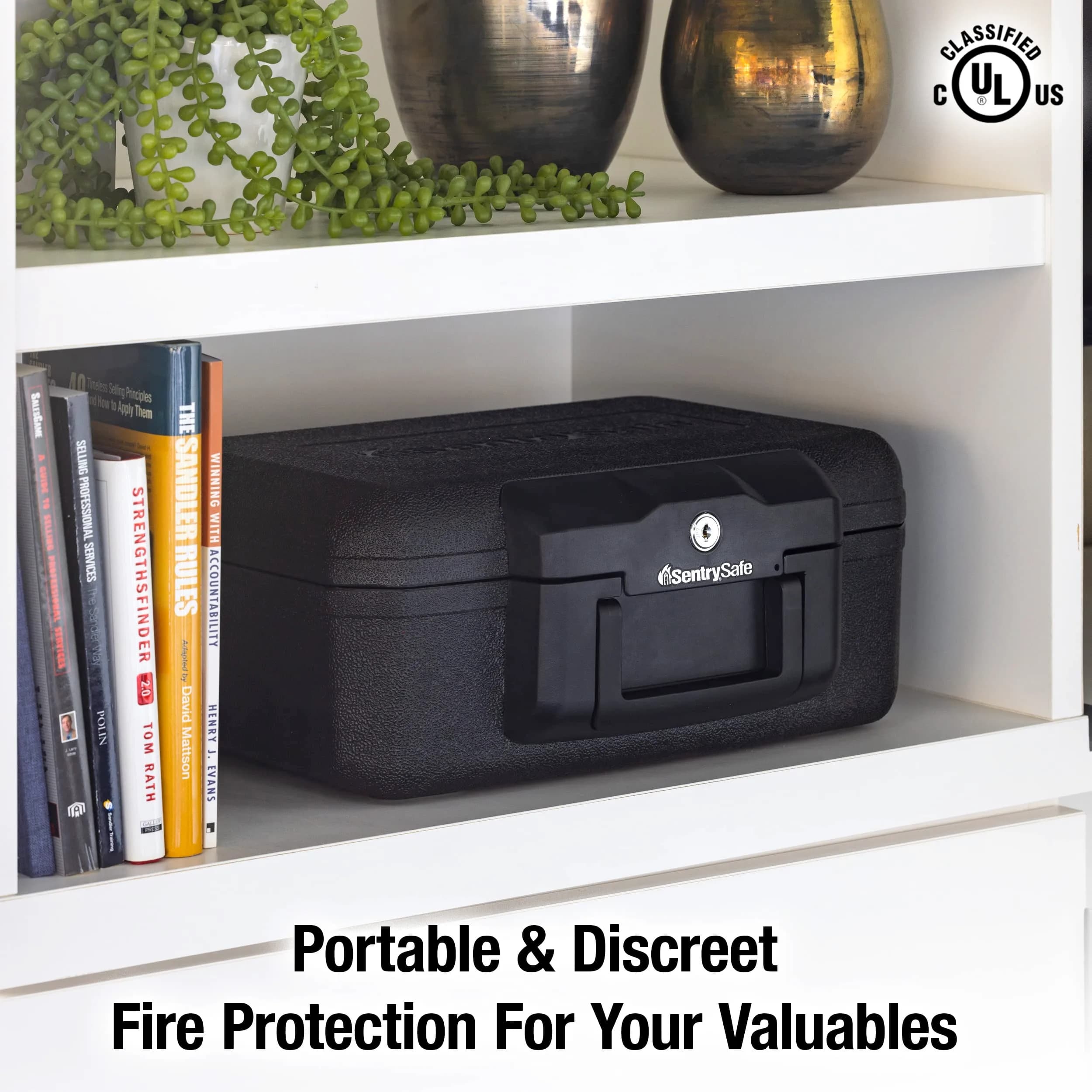 SentrySafe Fireproof Money Safe with Key Lock, Black 14.3 in W x 6.1 in H | Fire Resistant Document Box thumbnail 2