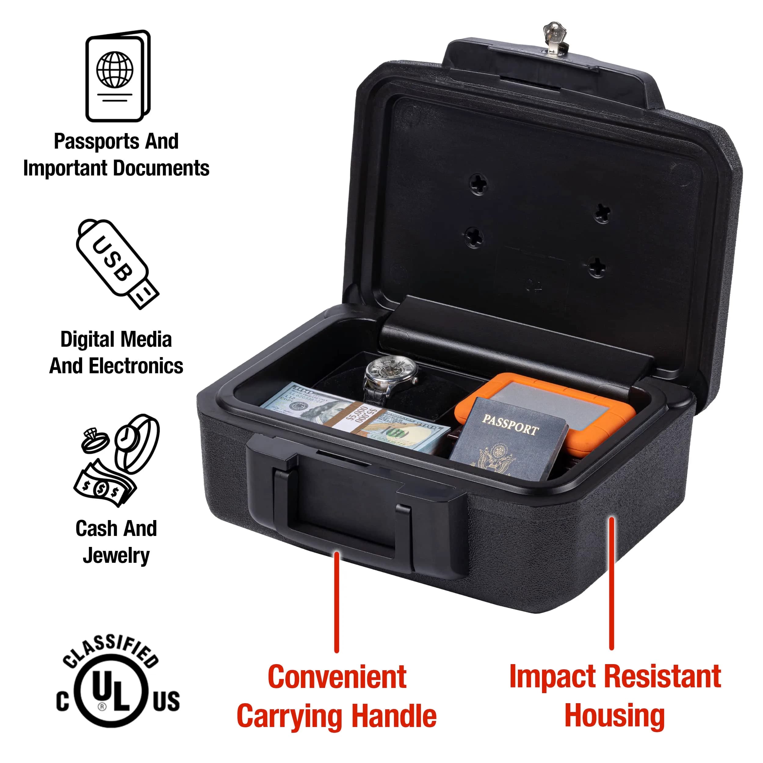 SentrySafe Fireproof Money Safe with Key Lock, Black 14.3 in W x 6.1 in H | Fire Resistant Document Box thumbnail 3
