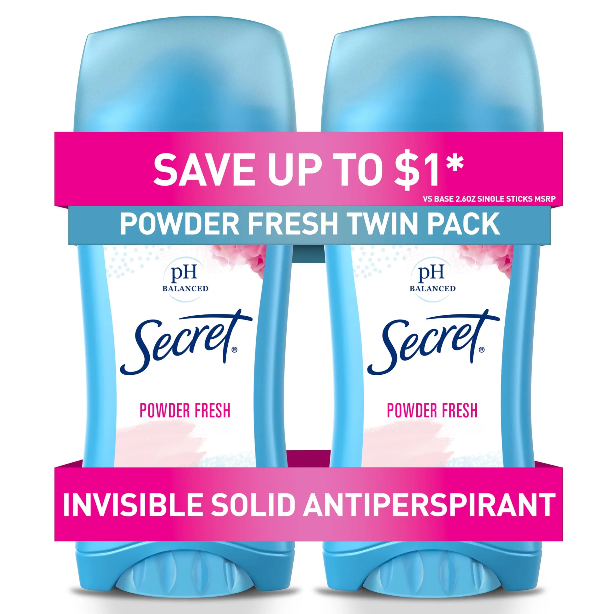 Secret Powder Fresh Invisible Solid Antiperspirant for Women, 2.6 oz Stick (Pack of 2) - main product image