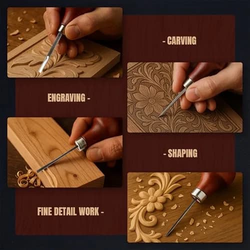 UJ Ramelson Co Wood Carving Tools Palm Set for Woodworking, Fine Miniature Detail, Stamp Making, Tile Etching, Mini Chisel and Gouge, 5 Pieces | Precision Miniature Carving thumbnail 4
