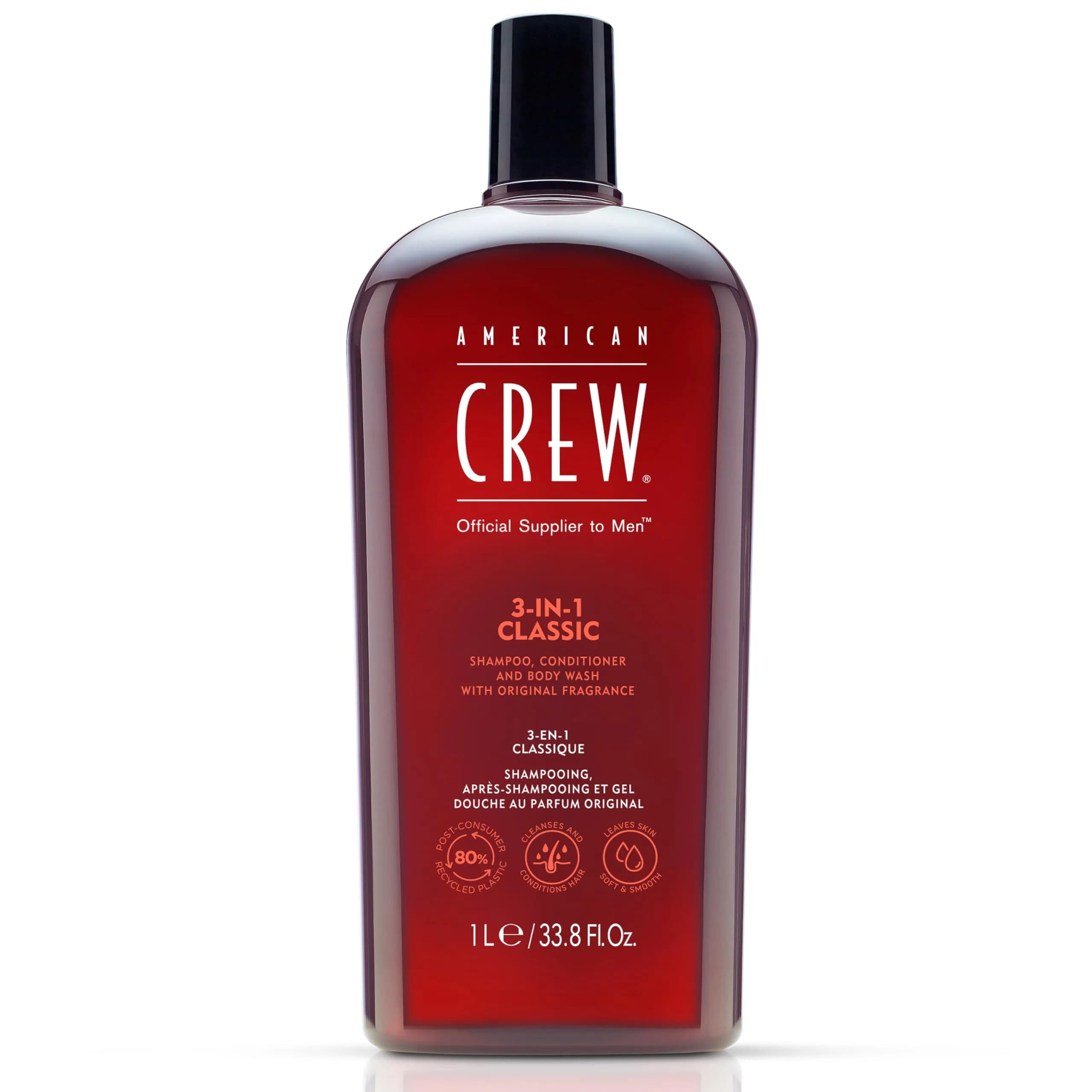 American Crew 3-in-1 Shampoo, Conditioner & Body Wash 1000ml (33.8 Fl Oz) | Classic Scent for Men - main product image