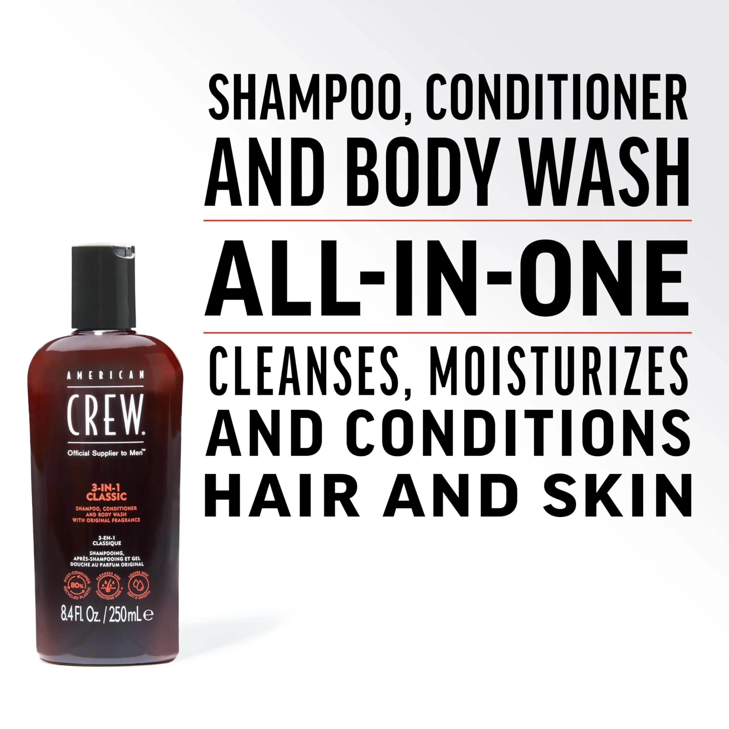American Crew 3-in-1 Shampoo, Conditioner & Body Wash 1000ml (33.8 Fl Oz) | Classic Scent for Men - view 2