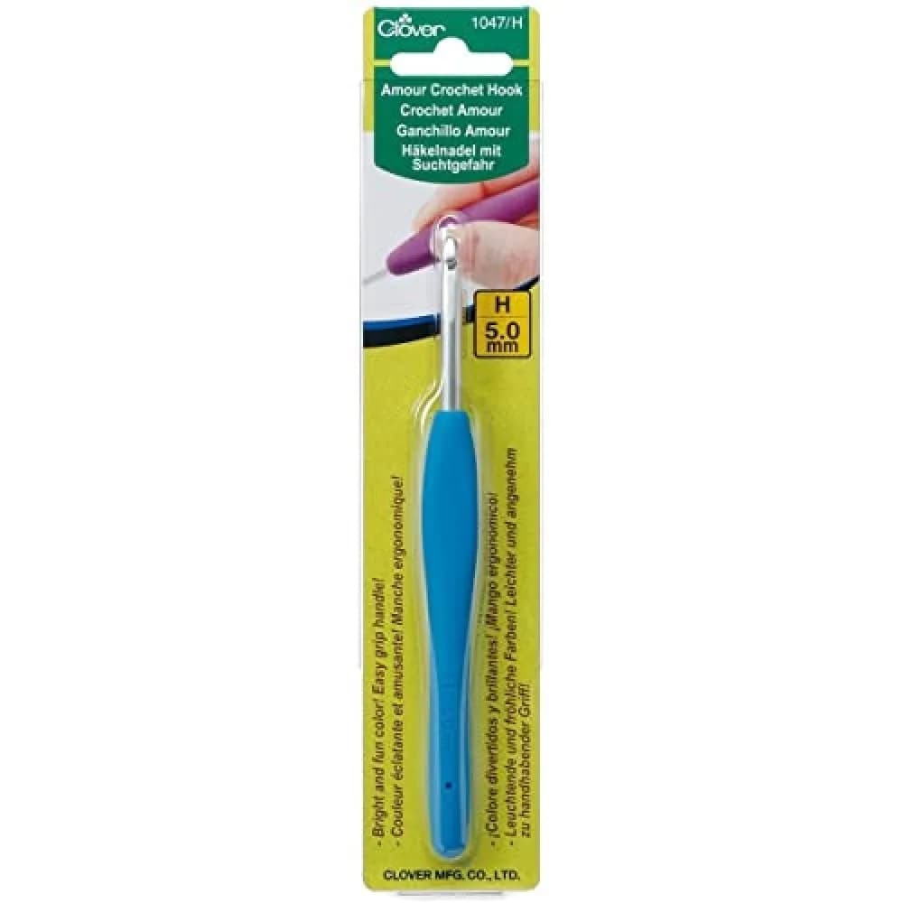 Clover Amour Crochet Hook Size H 5.0mm Deep Blue | Ergonomic Handle for Comfortable Crocheting