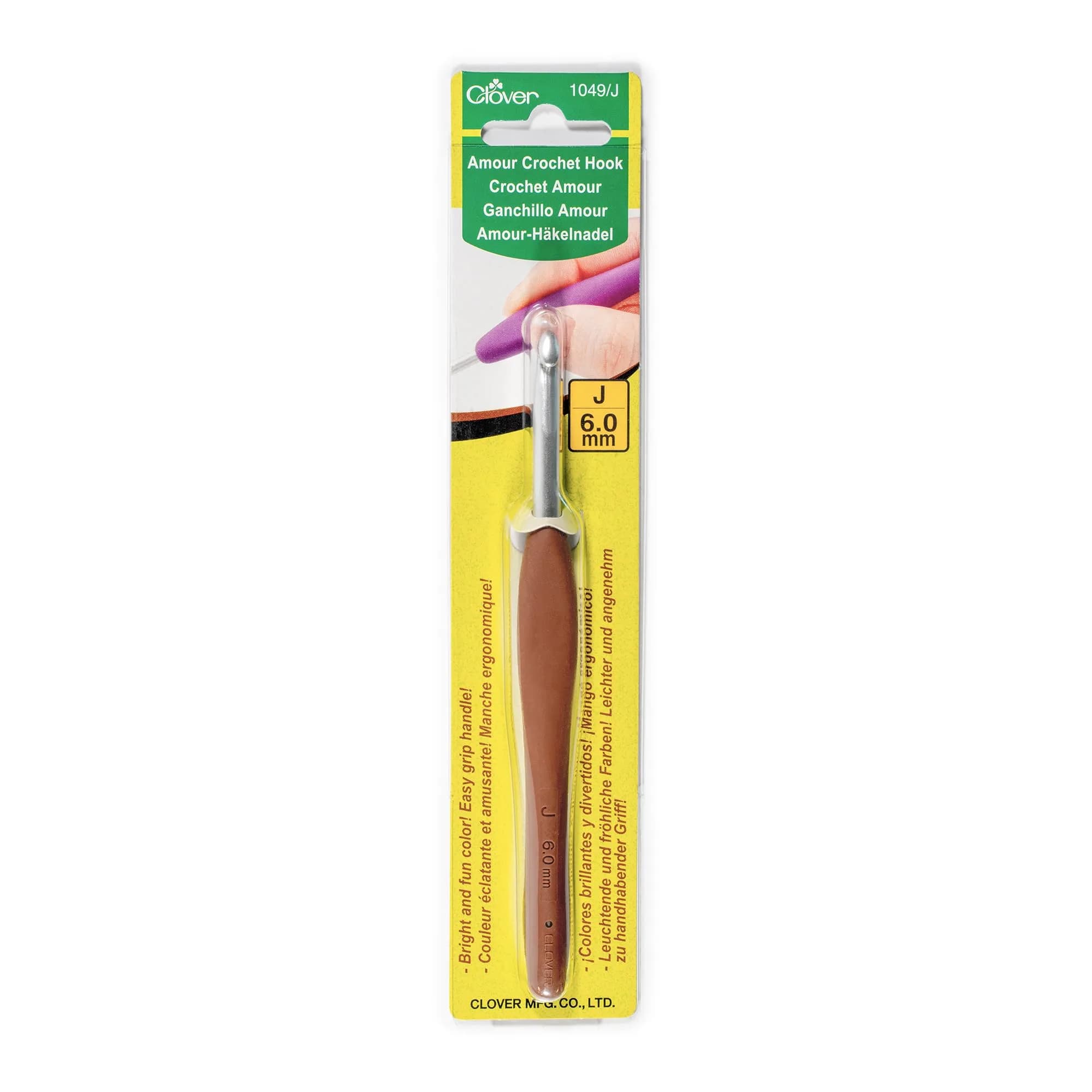 Clover Amour Crochet Hook Size J 6.0mm | Smooth Elastomer Handle for Comfortable Crochet