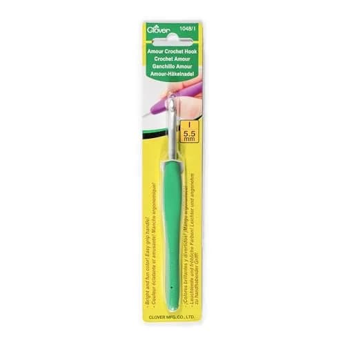 Clover Amour Ergonomic Crochet Hook Size I (5.5mm) Green Handle | Smooth Yarn Glide for Comfortable Crocheting thumbnail 1