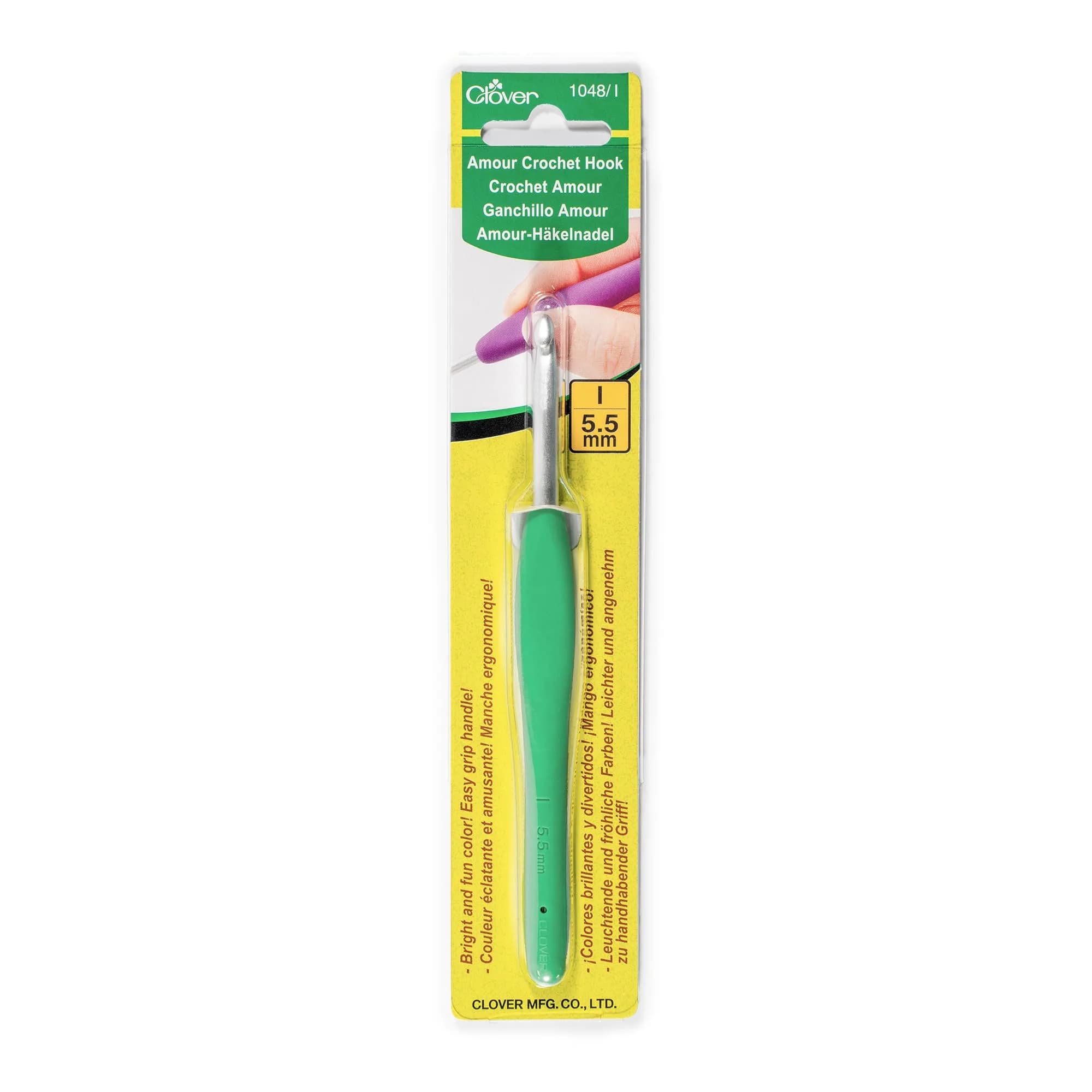 Clover Amour Ergonomic Crochet Hook Size E (3.5mm) Magenta | Comfortable Grip for Effortless Crafting — 5.50mm