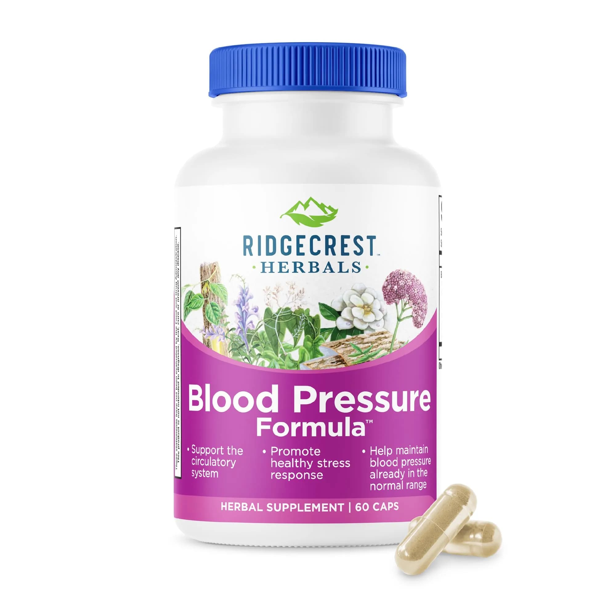 RidgeCrest Herbals Blood Pressure Herbal Formula Circulation Support 60 Ct | Natural Circulatory Tonic for Adults — Capsule