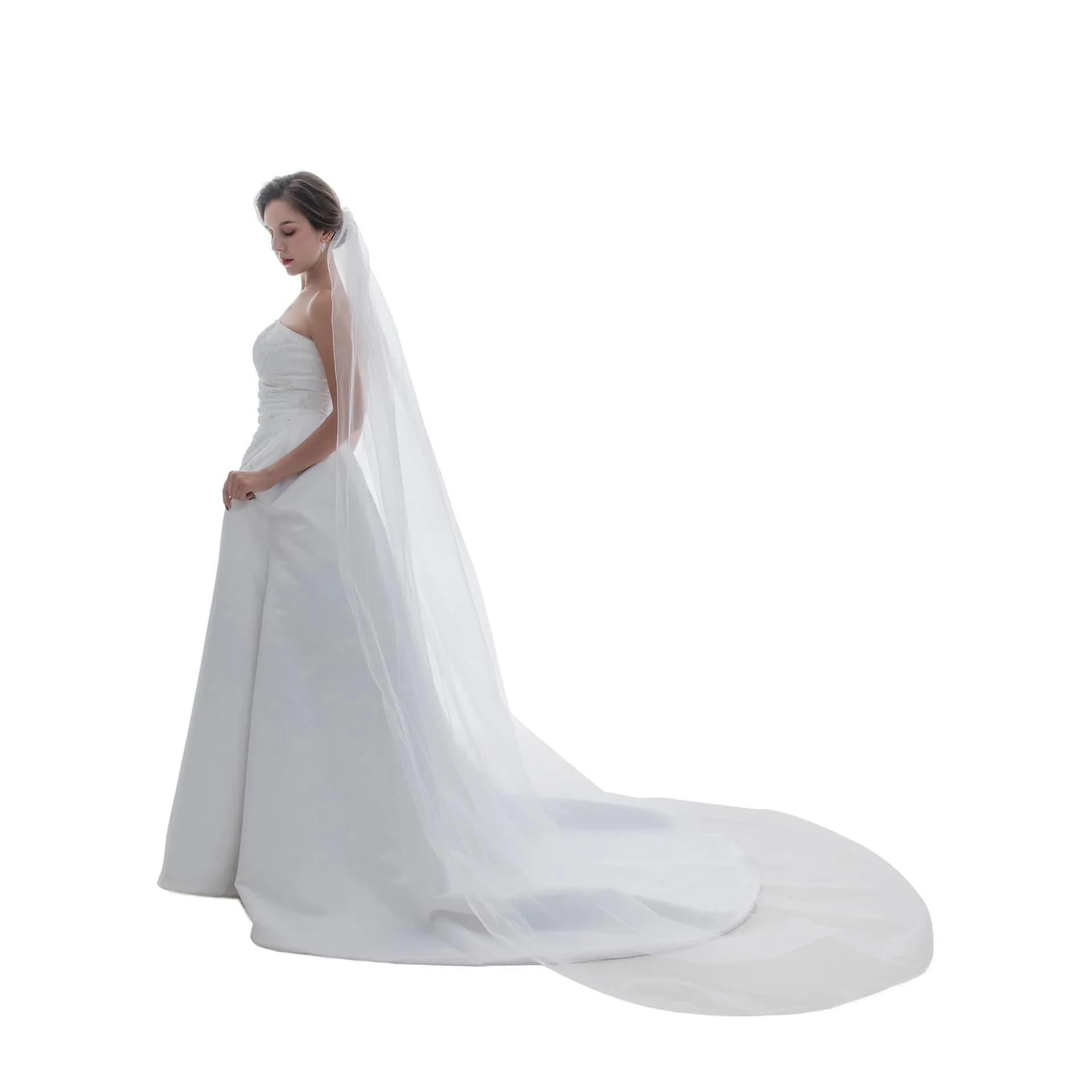 SAMKY Bridal Wedding Veil Cathedral Length 108" | Pencil Edge, White, 1 Tier