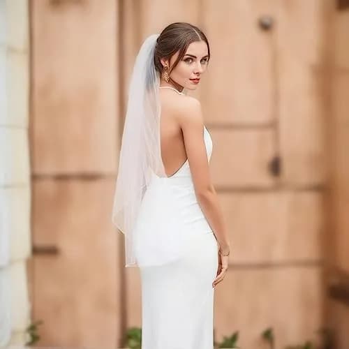 SAMKY Bridal Wedding Veil Cathedral Length 108" | Pencil Edge, White, 1 Tier thumbnail 4
