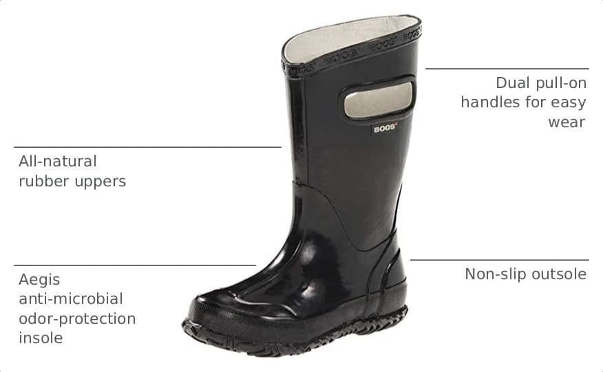 BOGS Kids Rainboot Solid Boot - BLACK - 10 | Waterproof Rubber, Easy Pull Handles, Non-Slip Outsole thumbnail 3
