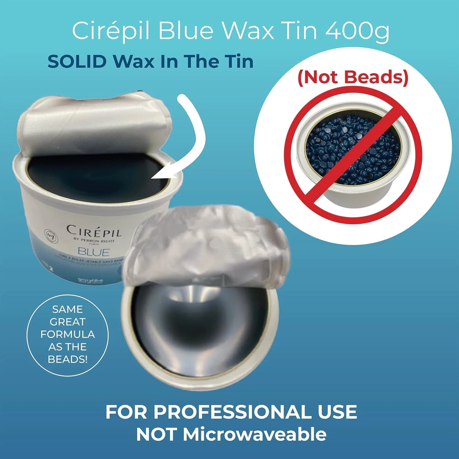Cirepil Blue Stripless Hard Wax Beads 14.11oz Tin | Professional Hair Removal for Face, Bikini, Body - view 3
