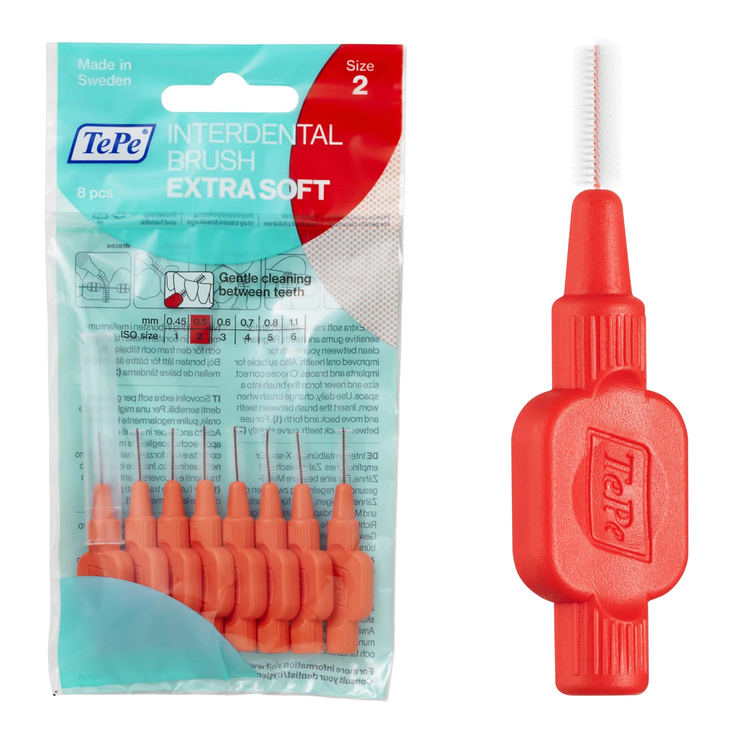 TePe Extra Soft Interdental Brush 0.5 mm (Red) | Dentist-Developed for Gentle Cleaning - main product image