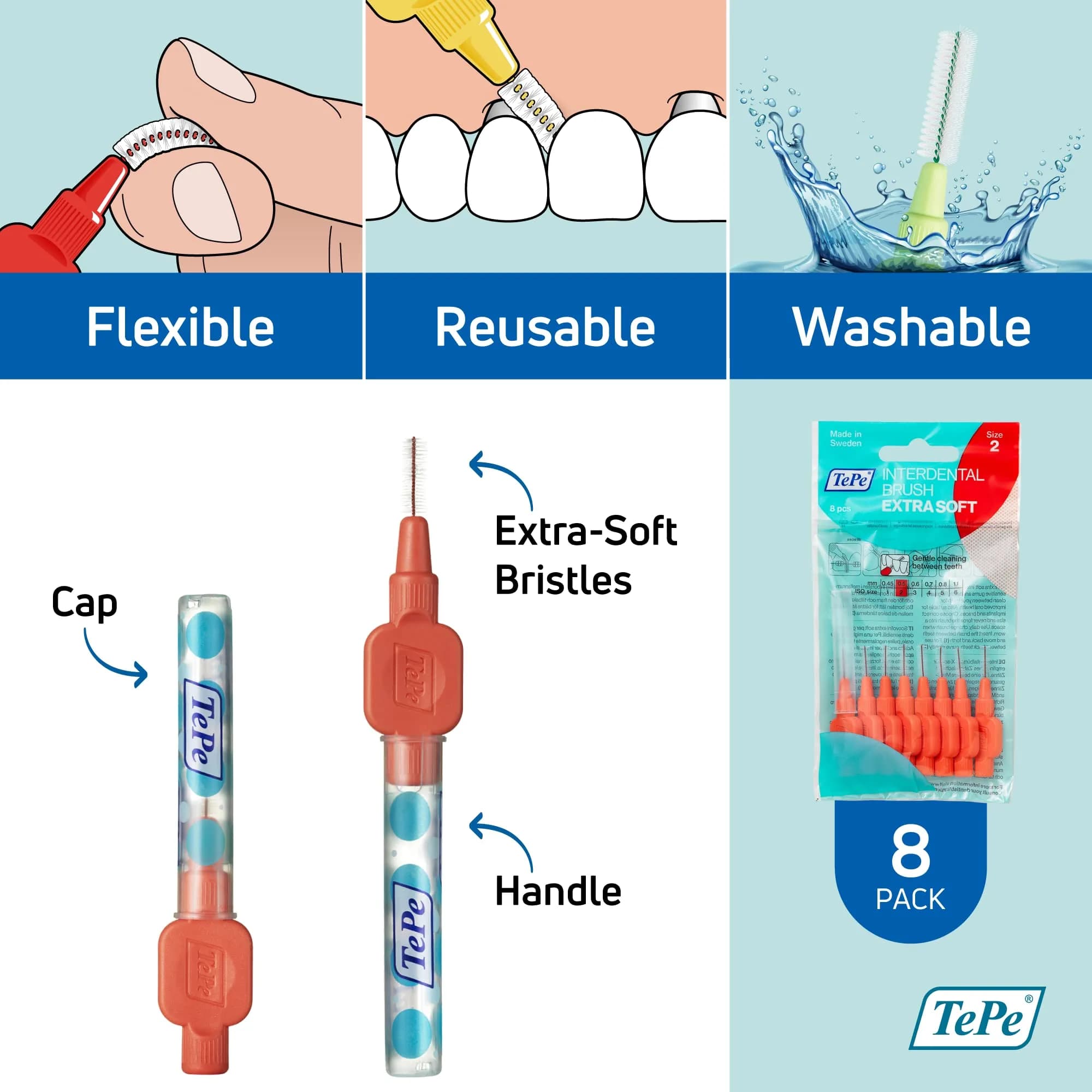TePe Extra Soft Interdental Brush 0.5 mm (Red) | Dentist-Developed for Gentle Cleaning - view 5