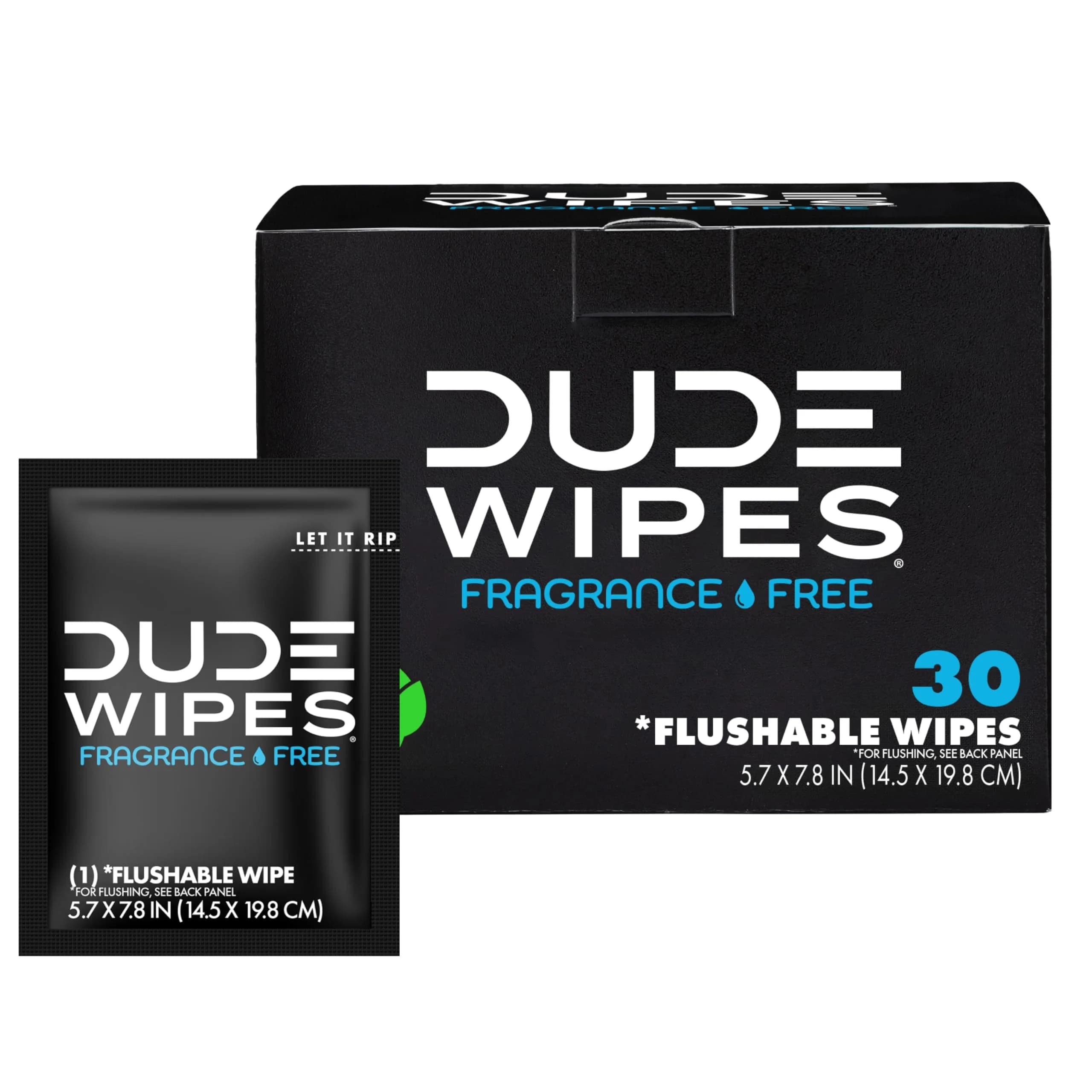 DUDE Wipes On-The-Go Unscented Adult Flushable Travel Wipes 30 Count | Plant-Based & Septic-Safe — Fragrance Free