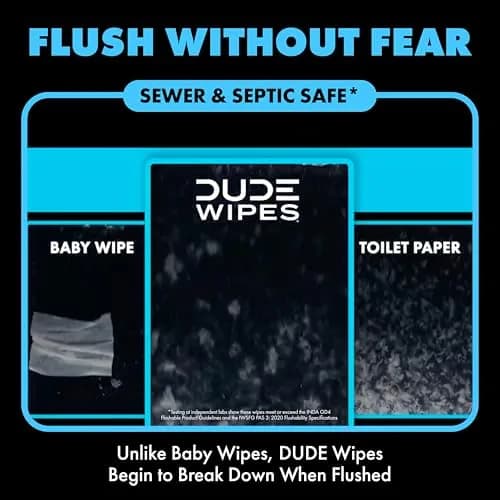 DUDE Wipes On-The-Go Unscented Adult Flushable Travel Wipes 30 Count | Plant-Based & Septic-Safe thumbnail 5
