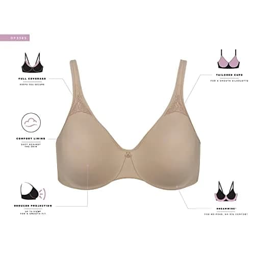 Bali Passion For Comfort Minimizer Underwire Bra, Silver Lace Print, 34DDD | Seamless, Full Coverage Support thumbnail 4