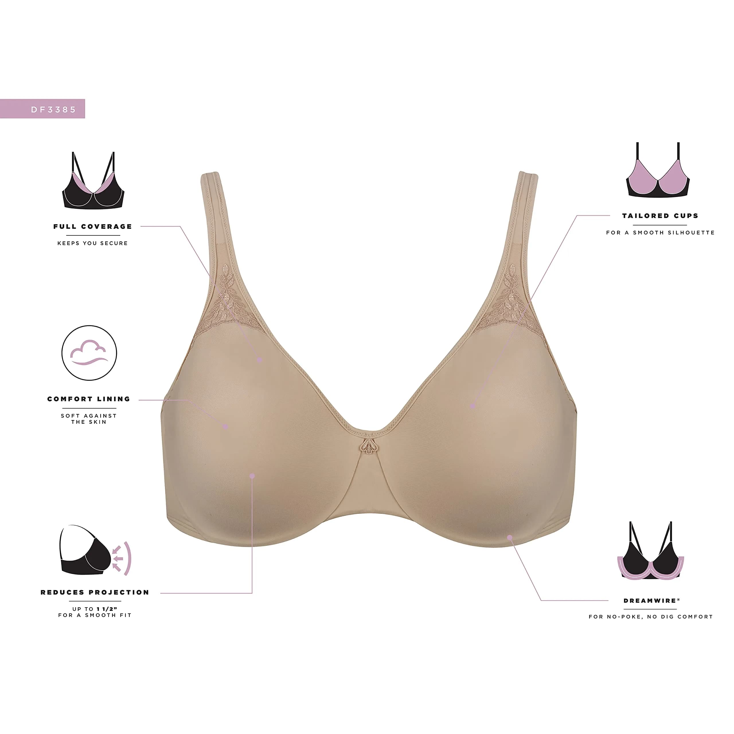 Bali Passion For Comfort Minimizer Underwire Bra, Silver Lace Print, 34DDD | Seamless, Full Coverage Support thumbnail 4
