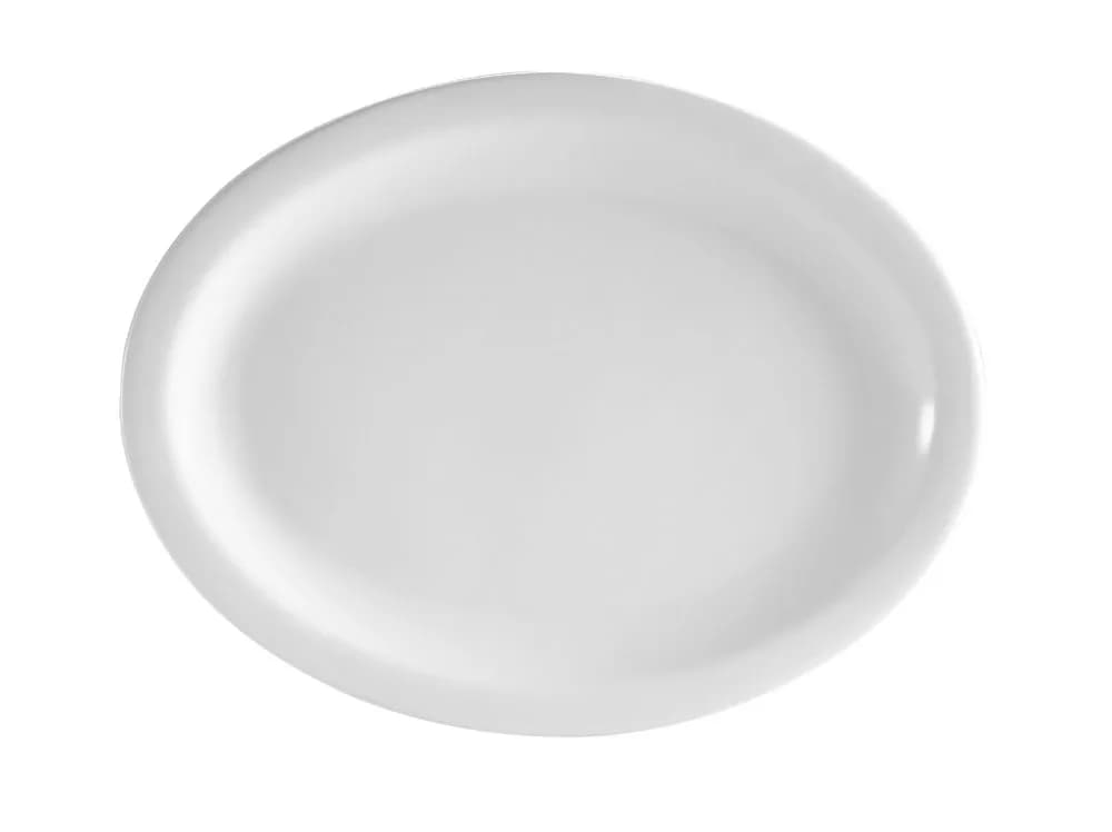 CAC China NCN-12 Clinton Narrow Rim 10-Inch x 8-Inch Super White Porcelain Oval Platter | Durable & Trendy for Foodservice — Super white; bright white