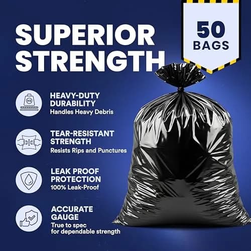 Plasticplace Contractor Trash Bags 33 Gallon | Heavy Duty 3.0 Mil, Black, 50 Count thumbnail 4