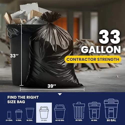 Plasticplace Contractor Trash Bags 33 Gallon | Heavy Duty 3.0 Mil, Black, 50 Count thumbnail 2