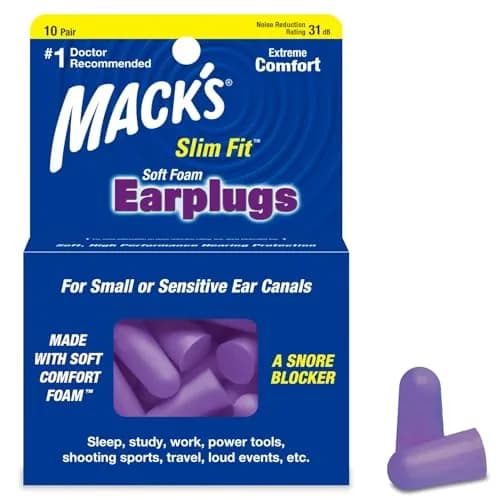 Mack's Slim Fit Soft Foam Earplugs 10 Pair (20 Count) | NRR 31dB Noise Reduction thumbnail 1