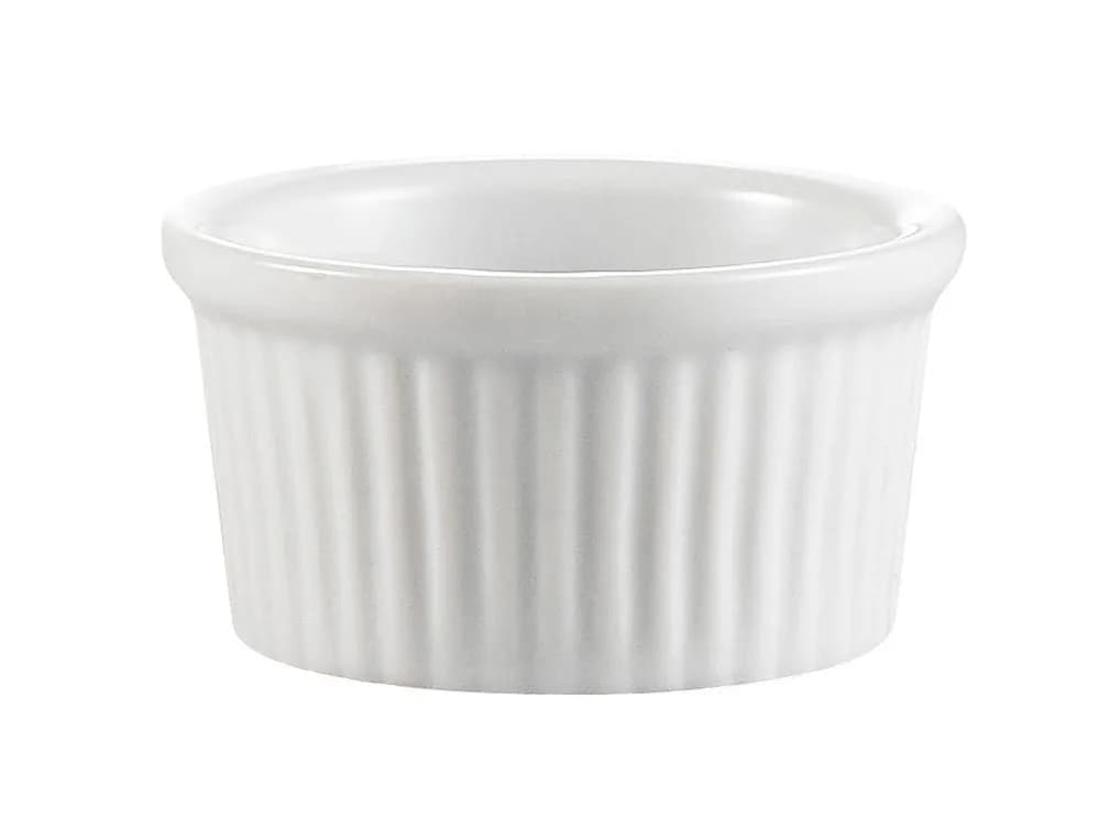 CAC China Accessories 2-5/8-Inch by 1-1/2-Inch 2-Ounce Super White Porcelain Round Fluted Ramekin, Box of 48 | Durable, Oven & Dishwasher Safe
