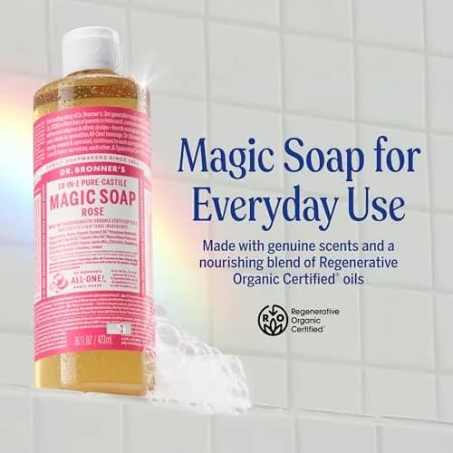 Dr. Bronner's Rose Pure-Castile Liquid Soap 473ml (16 Fl Oz) | Gentle All-Purpose Cleanser thumbnail 2