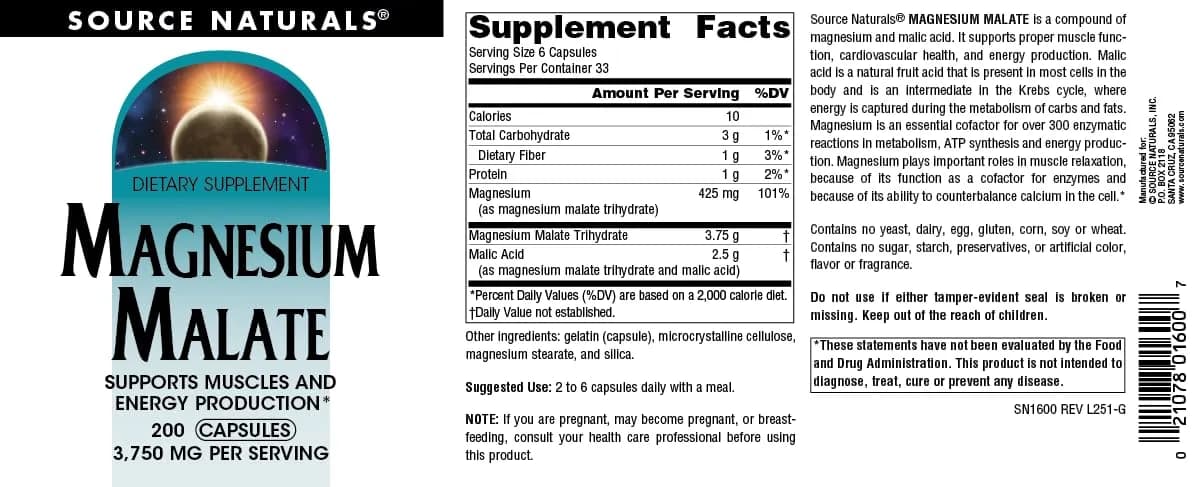 Source Naturals Magnesium Malate 3750 MG (200 Capsules) | Supports Muscles & Energy Production - view 5