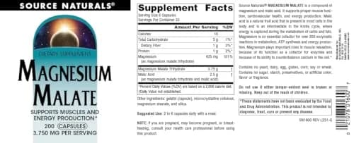 Source Naturals Magnesium Malate 3750 MG (200 Capsules) | Supports Muscles & Energy Production thumbnail 5