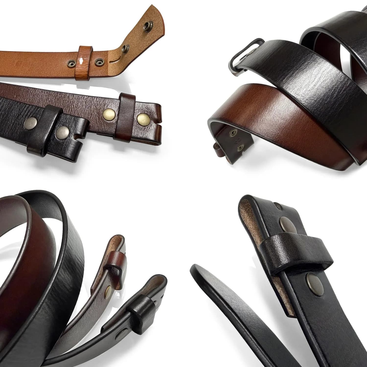 Belts.com Full Grain Leather Belt Strap 38mm (1.5") Black | Genuine Leather, Snap Buckle System - view 5