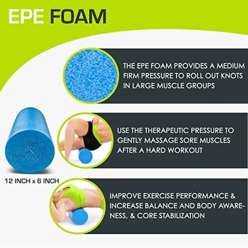 ProsourceFit Flex Foam Roller for Muscle Massage & Balance Exercises, 30.48cm x 15.24cm (12"x6") Blue | Firm EPE Foam for Core Strength & Recovery thumbnail 3