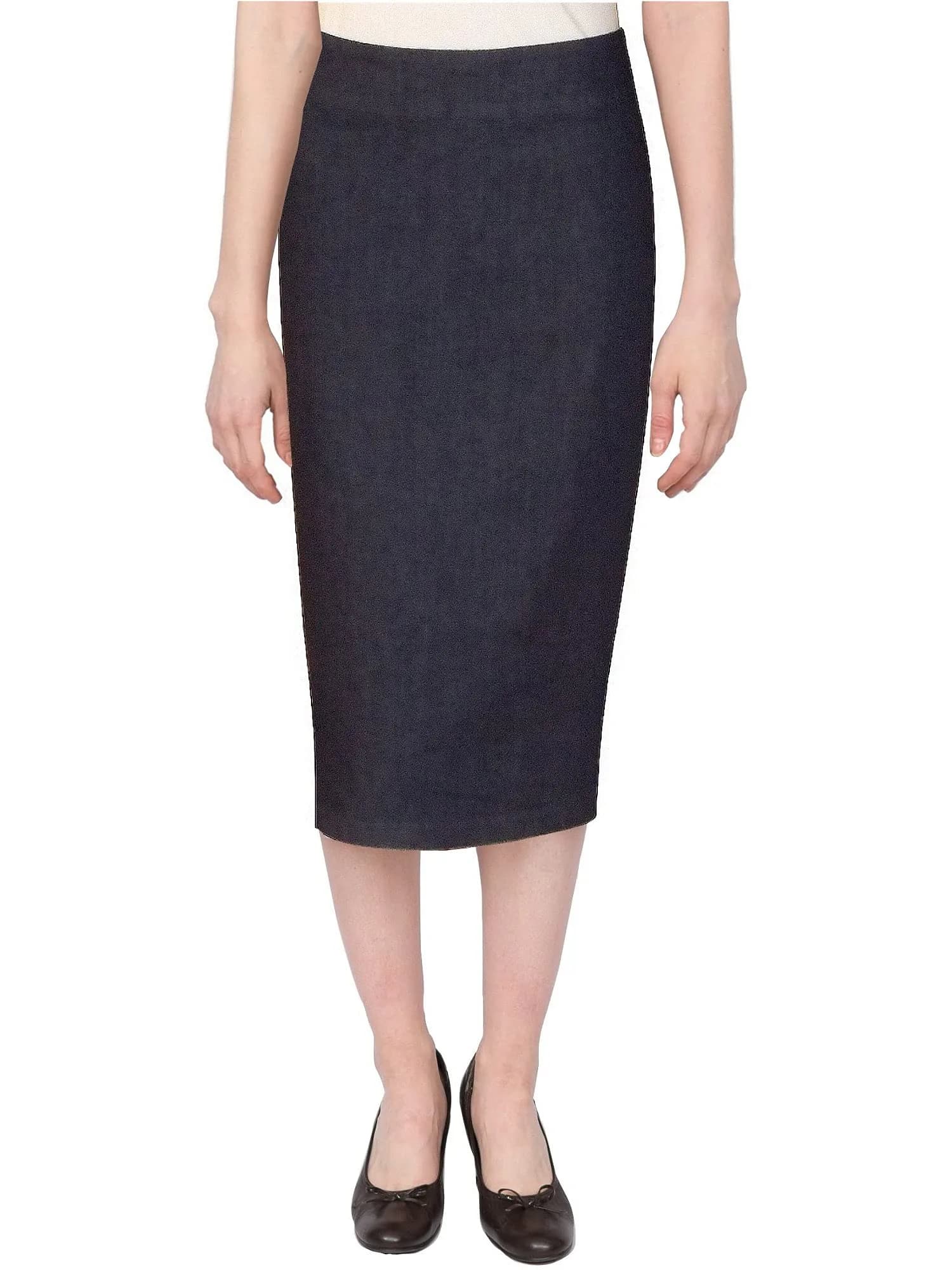 BABY O Women's Below The Knee Stretch Denim Pencil Skirt 2 Blue | Comfortable, Versatile Fit — Dark Blue