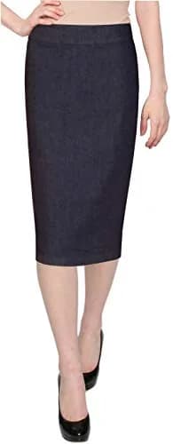 BABY O Women's Below The Knee Stretch Denim Pencil Skirt 2 Blue | Comfortable, Versatile Fit thumbnail 4