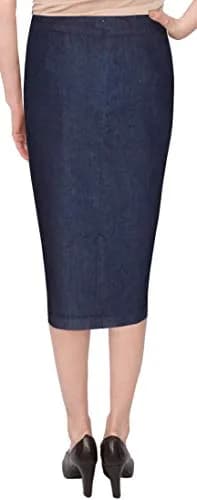 BABY O Women's Below The Knee Stretch Denim Pencil Skirt 2 Blue | Comfortable, Versatile Fit thumbnail 2