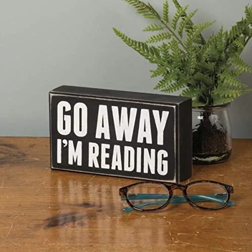 Primitives by Kathy I'm Reading Box Sign 7" x 4" | Rustic Wood Wall Decor thumbnail 2