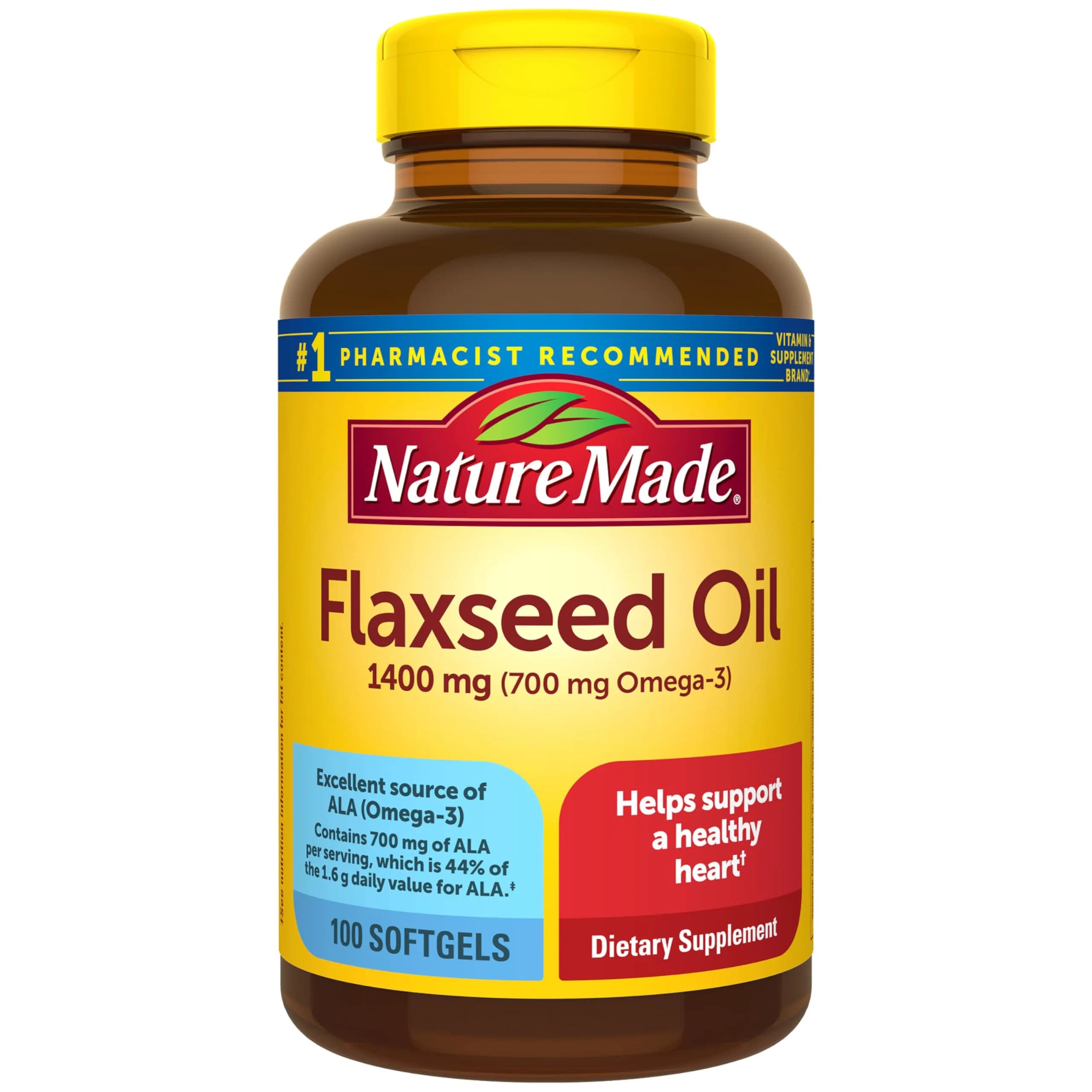 Nature Made Extra Strength Flaxseed Oil 1400 mg Softgels, 100 Softgels | Fish-Free Omega-3 for Heart Health - main product image