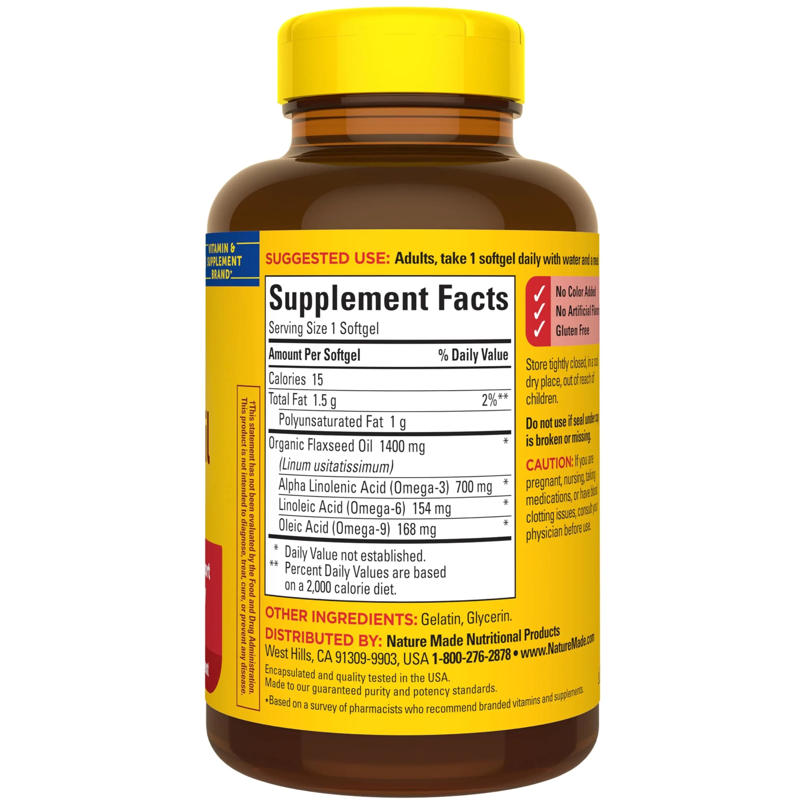 Nature Made Extra Strength Flaxseed Oil 1400 mg Softgels, 100 Softgels | Fish-Free Omega-3 for Heart Health - view 8
