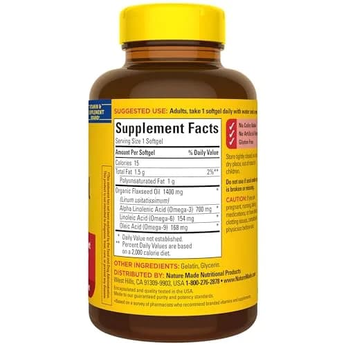 Nature Made Extra Strength Flaxseed Oil 1400 mg Softgels, 100 Softgels | Fish-Free Omega-3 for Heart Health thumbnail 8