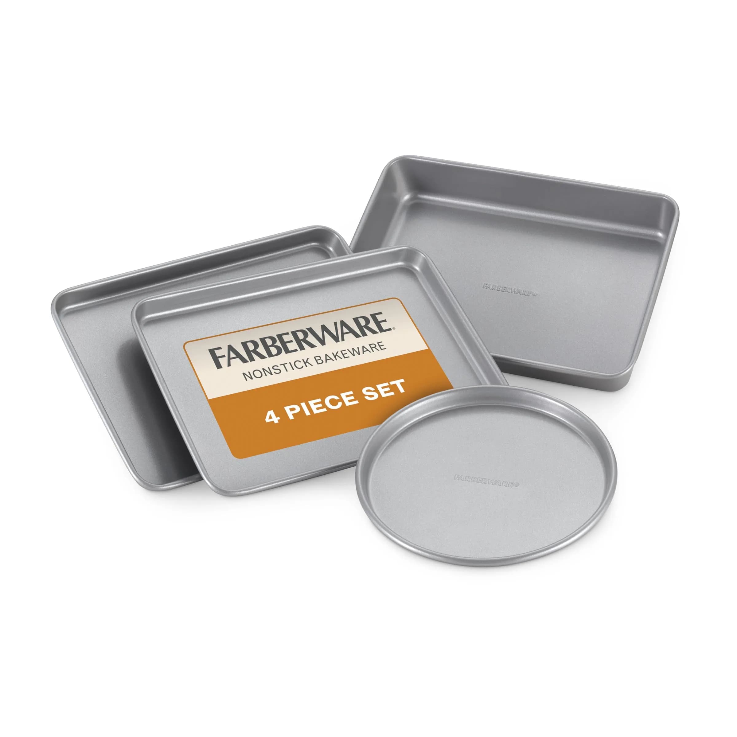 Farberware Gray Bakeware Steel Nonstick Toaster Oven Pan Set 4-Piece Baking Set 18cm (7.1in) x 18cm (7.1in) | Durable & Warp-Resistant — Gray