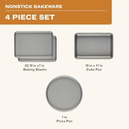Farberware Gray Bakeware Steel Nonstick Toaster Oven Pan Set 4-Piece Baking Set 18cm (7.1in) x 18cm (7.1in) | Durable & Warp-Resistant thumbnail 2